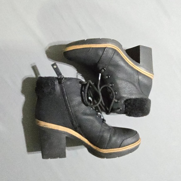 Dr. Scholl's Shoes - Dr Scholls For the Love Snakeskin Faux Fur Lace Ankle Boots Block‎ Heel 7M black